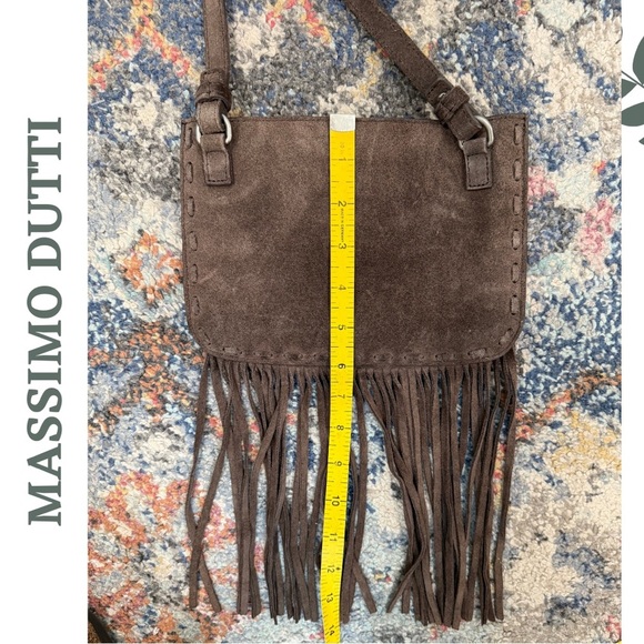 Massimo Dutti Brown Suede Fringe Crossbody Bag | Zip Closure | Adjustable Strap - Picture 9 of 10